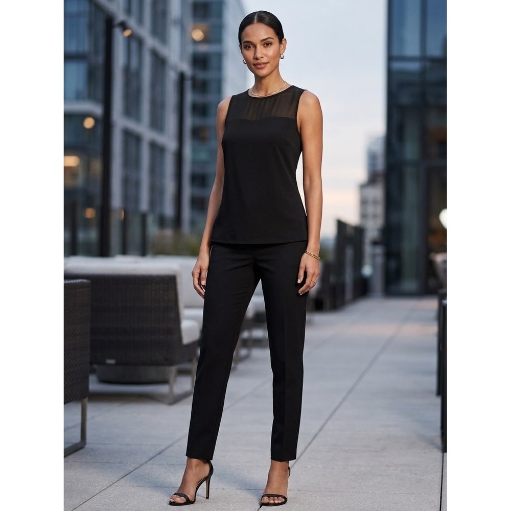 Banana Republic Black Sheer Mesh Yoke Sleeveless Blouse Top XS 950828-02